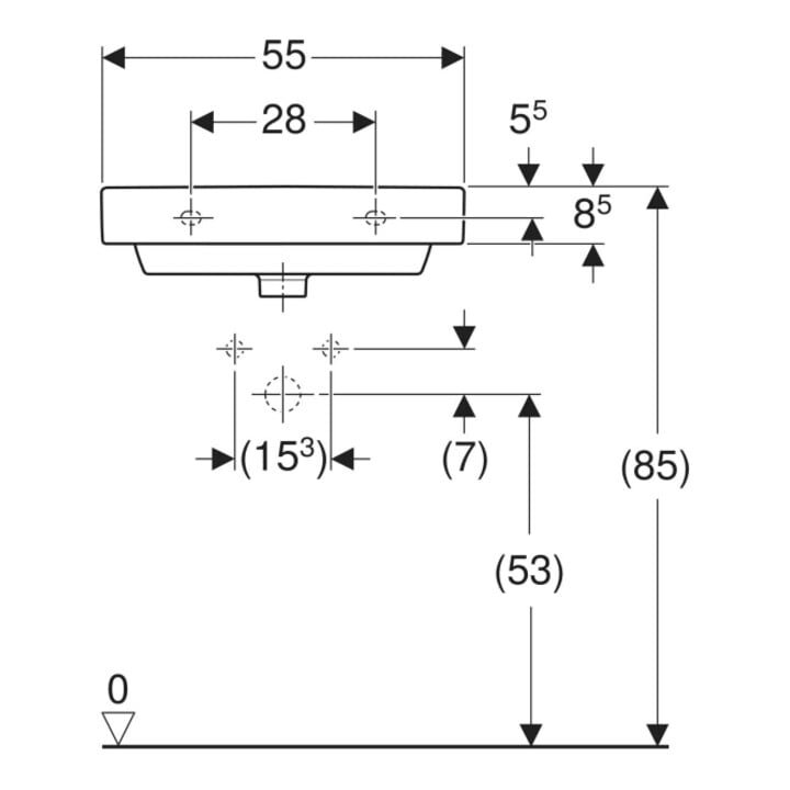 Geberit Waschtisch Smyle Square 55x44cm, KeraTect/we, m Hahnl., m ÜL