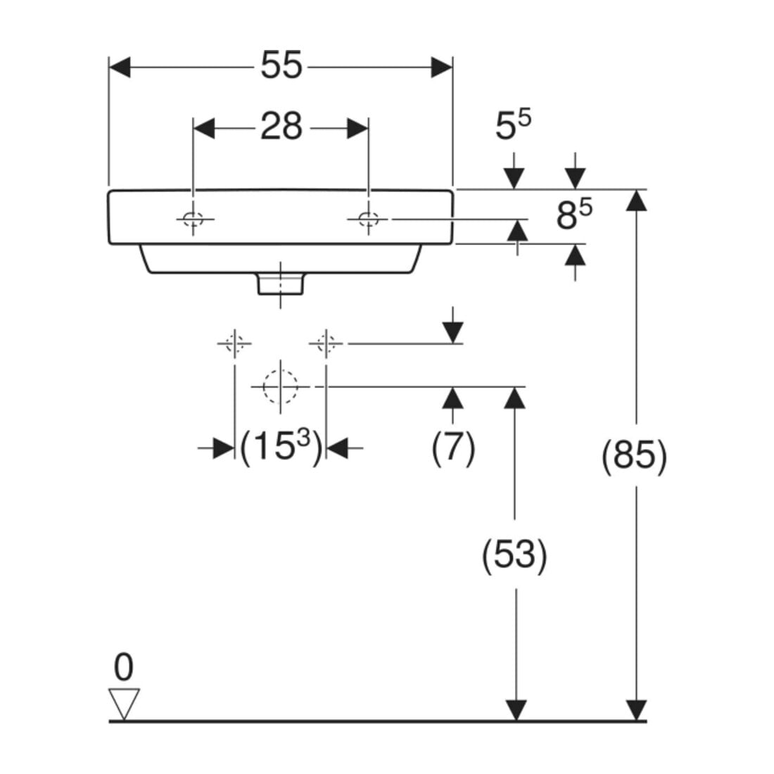 Geberit Waschtisch Smyle Square 55x44cm, KeraTect/we, m Hahnl., m ÜL
