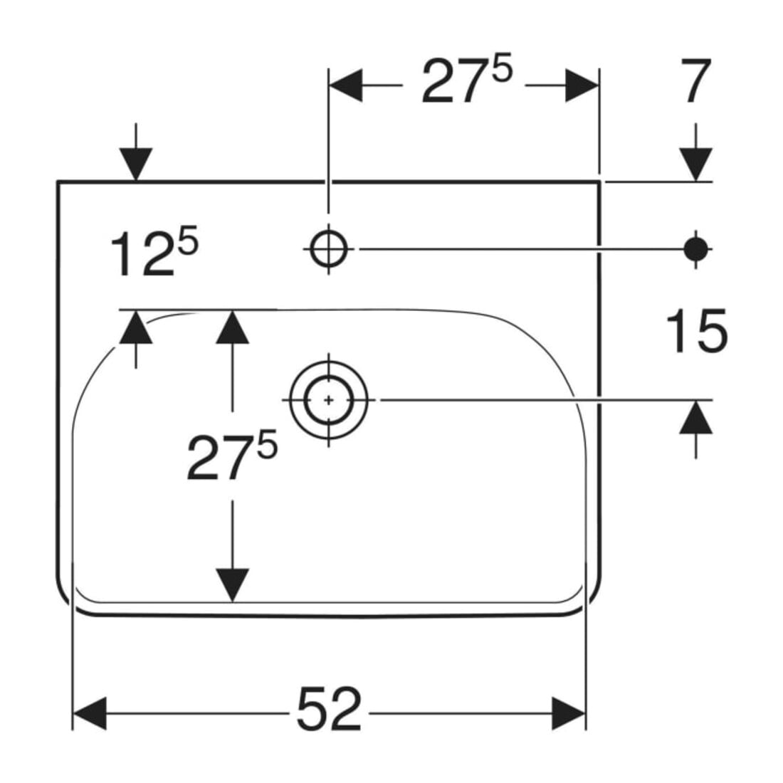 Geberit Waschtisch Smyle Square 55x44cm, we., mit Hahnloch, mit Überlauf