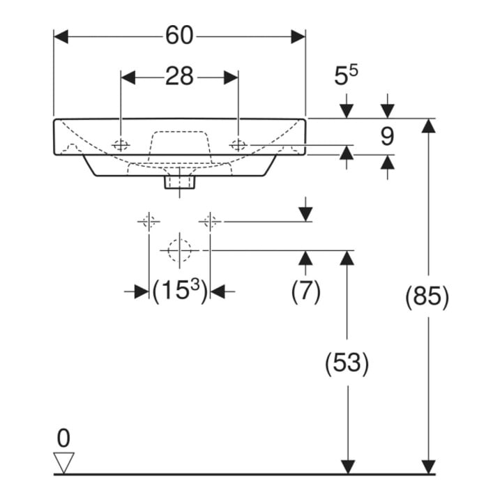 Geberit Waschtisch Smyle Square 60x48cm, KeraTect/we, m Hahnl., m ÜL