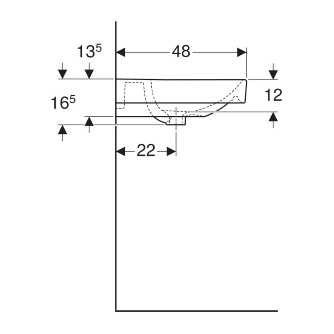 Geberit Waschtisch Smyle Square 60x48cm, m Hahnloch, ohne Überlauf, weiß