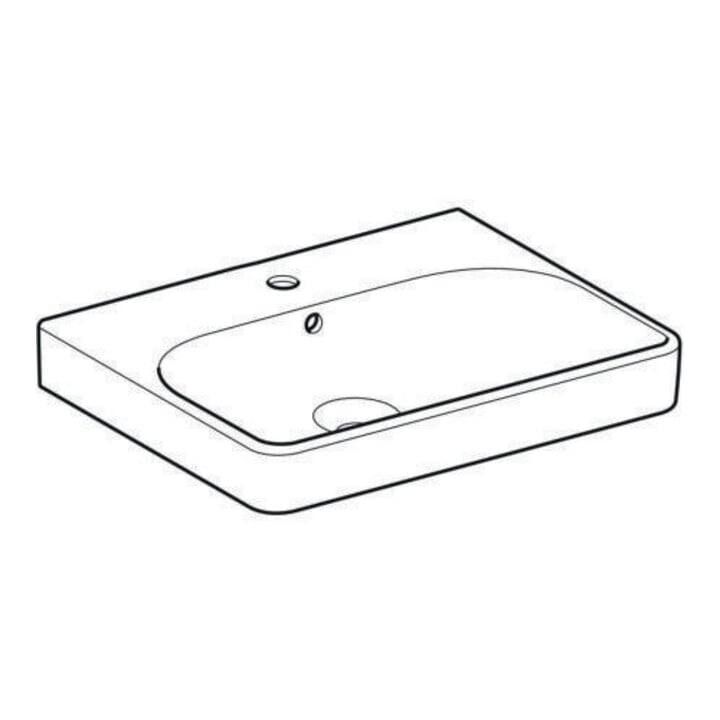 Geberit Waschtisch Smyle Square 60x48cm, we., mit Hahnloch, mit Überlauf