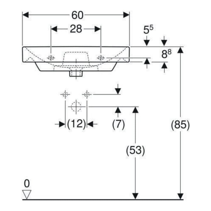 Geberit Waschtisch Smyle Square 60x48cm, we., mit Hahnloch, mit Überlauf