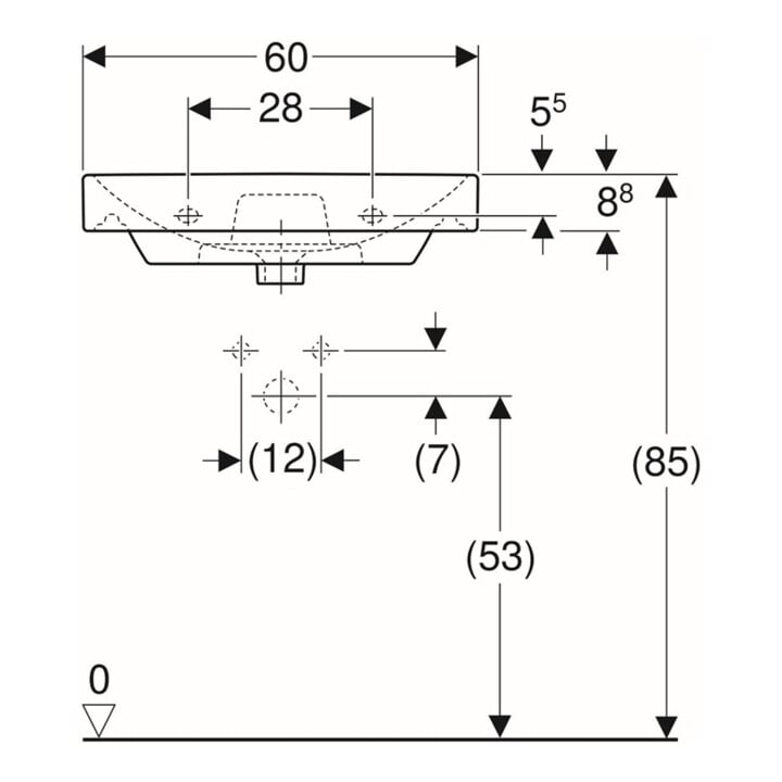 Geberit Waschtisch Smyle Square 60x48cm, we., mit Hahnloch, mit Überlauf