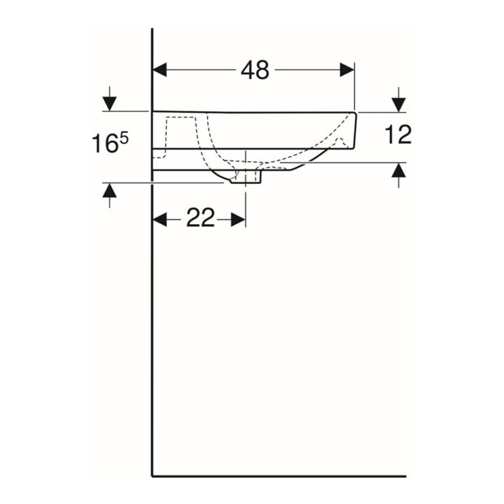 Geberit Waschtisch Smyle Square 60x48cm, we., mit Hahnloch, mit Überlauf
