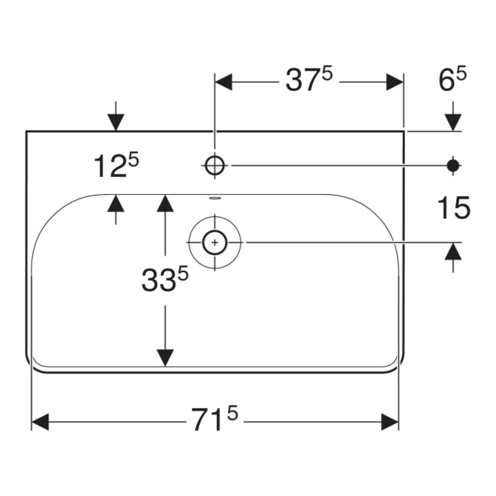 Geberit Waschtisch Smyle Square 75x48cm, we., mit Hahnloch, mit Überlauf