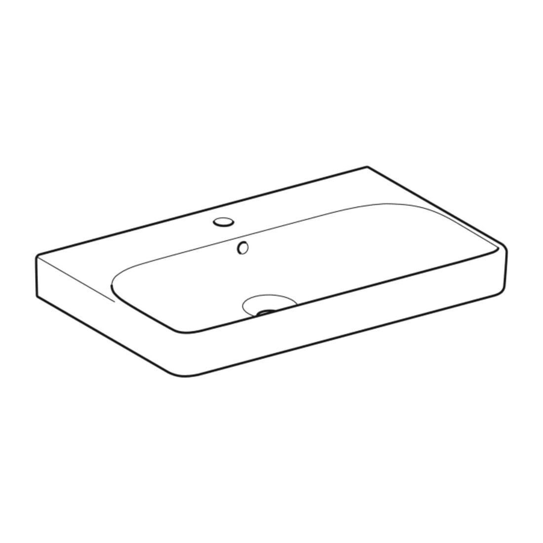 Geberit Waschtisch Smyle Square 75x48cm, we., mit Hahnloch, mit Überlauf