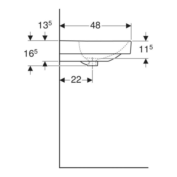 Geberit Waschtisch Smyle Square 75x48cm, we., mit Hahnloch, mit Überlauf