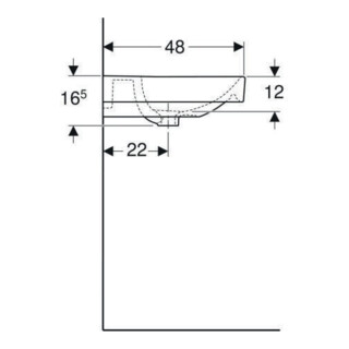 Geberit Waschtisch Square SMYLE mit Hahnloch, mit Überlauf 600 x 480 mm weiß