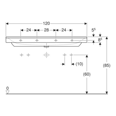 Geberit Waschtisch Xeno2 120x48cm, 2 HL, o. ÜL, weiß KeraTect