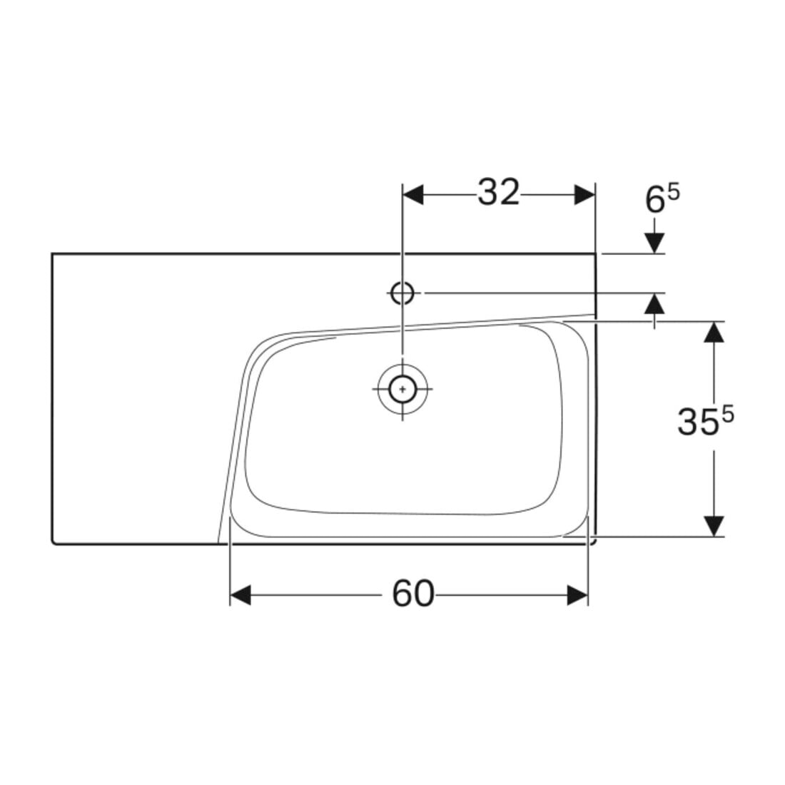Geberit Waschtisch Xeno2 90x48cm, Ab L, HL mi, o. ÜL, we. K-Tect