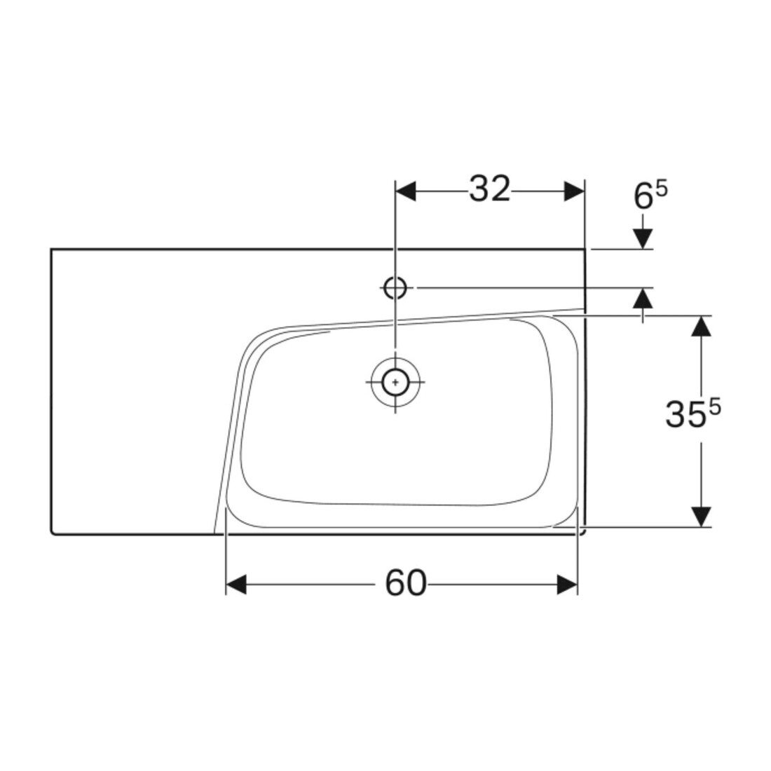 Geberit Waschtisch Xeno2 90x48cm, Ab L, HL mi, o. ÜL, we. K-Tect