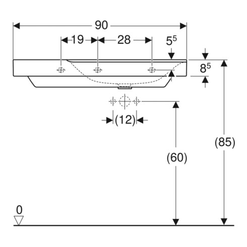 Geberit Waschtisch Xeno2 90x48cm, Ab L, o HL, o. ÜL, we. K-Tect