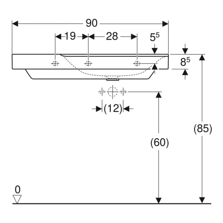 Geberit Waschtisch Xeno2 90x48cm, Ab L, o HL, o. ÜL, we. K-Tect