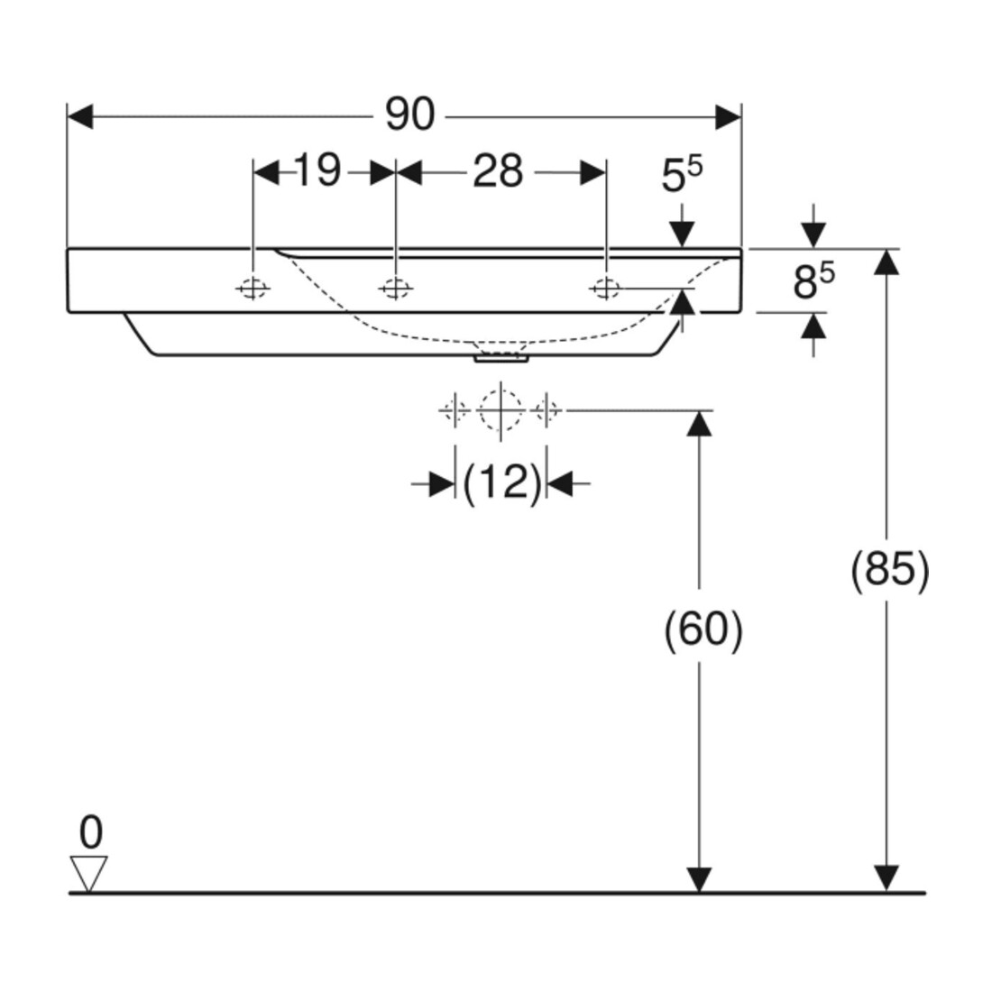 Geberit Waschtisch Xeno2 90x48cm, Ab L, o HL, o. ÜL, we. K-Tect