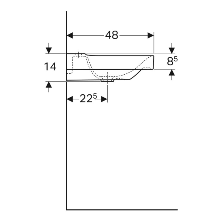 Geberit Waschtisch Xeno2 90x48cm, Ab R, HL mi, o. ÜL, we. K-Tect