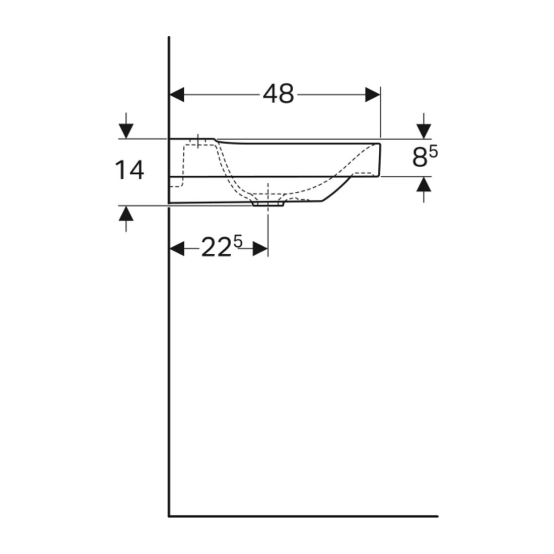 Geberit Waschtisch Xeno2 90x48cm, Ab R, HL mi, o. ÜL, we. K-Tect