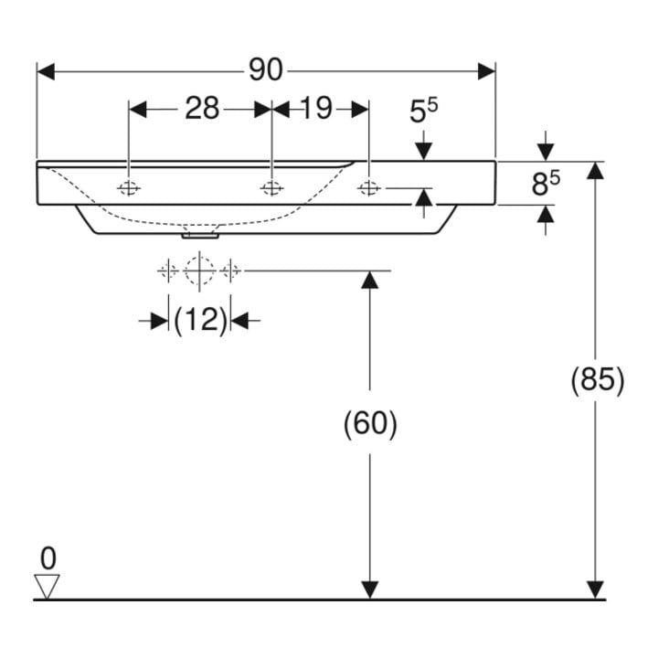 Geberit Waschtisch Xeno2 90x48cm, Ab R, o HL, o. ÜL, we. K-Tect