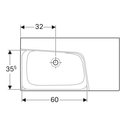 Geberit Waschtisch Xeno2 90x48cm, Ab R, o HL, o. ÜL, we. K-Tect