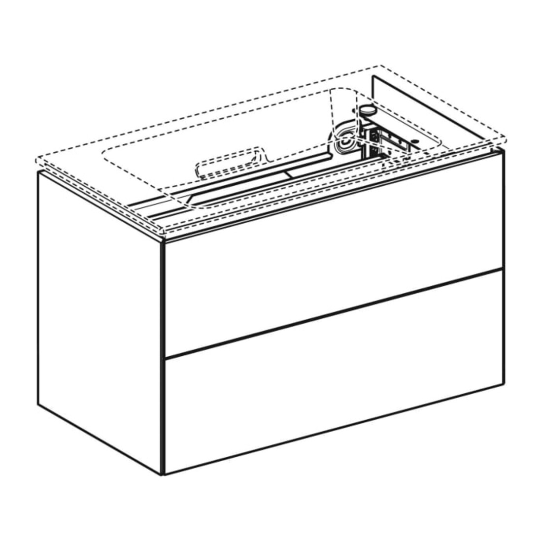 Geberit Waschtischunterschrank One 2 Laden, we. hochglanz, 74,5x46,5x39,6cm