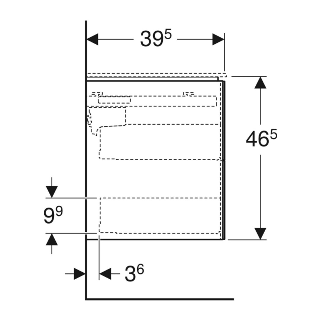 Geberit Waschtischunterschrank One 2 Laden, we. hochglanz, 74,5x46,5x39,6cm
