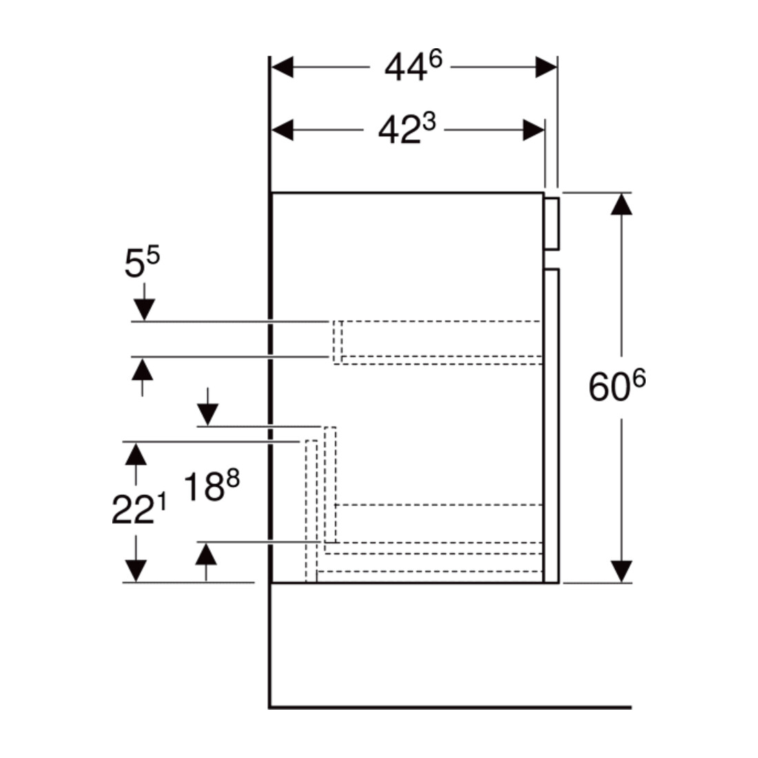 Geberit Waschtischunterschrank Renova Plan 53,6x60,6x44,6cm, Nussb he, F. strukt.