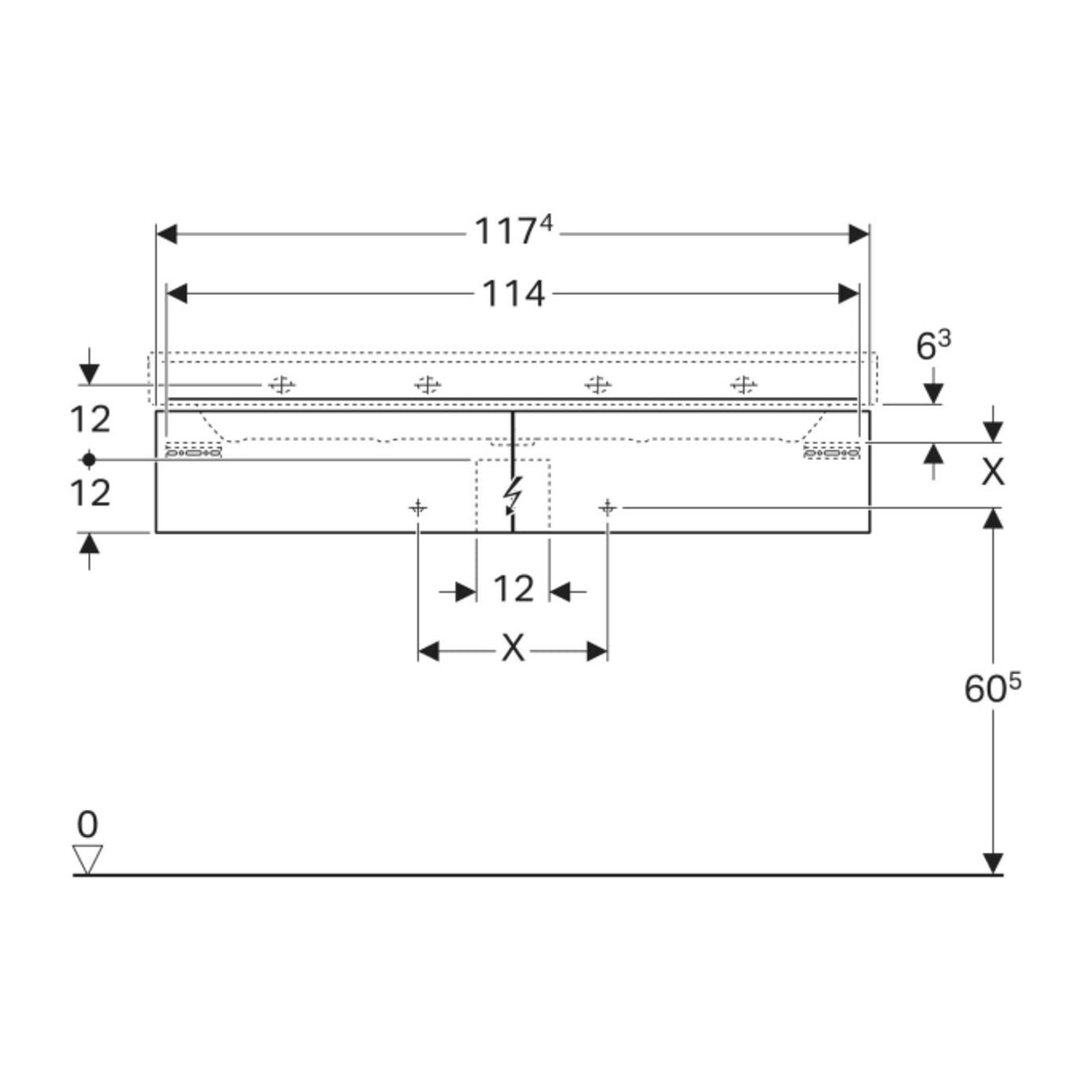 Geberit Waschtischunterschrank Xeno2 117,4x22x46,2cm, m 2 Laden, hochgl./we