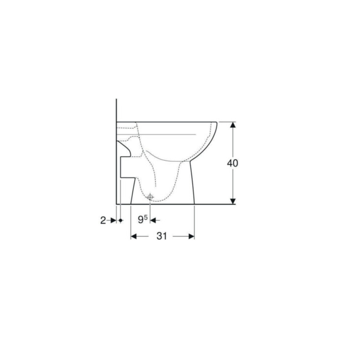 Geberit WC sur pied, chasse profonde Renova évac. hor., semi-fermé, rimfree, blanc