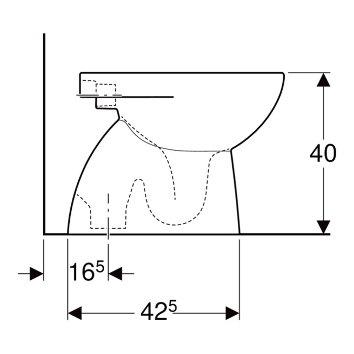 Geberit WC sur pied, cuvette à chasse profonde Renova w K-T., pour UP-/APS, sortie verticale, partiellement fermé