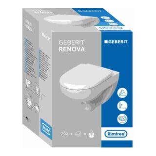 Geberit WC suspendu, chasse profonde Renova 6 l, sans bride, avec abattant, blanc