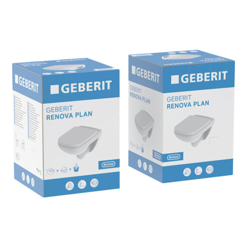 Geberit WC suspendu, chasse profonde Renova Plan 6/5 l, sans rebord, avec siège WC, blanc