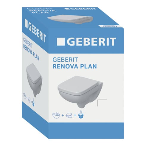 Geberit WC suspendu, cuvette à chasse profonde Renova Plan 6/5 l, avec abattant, blanc