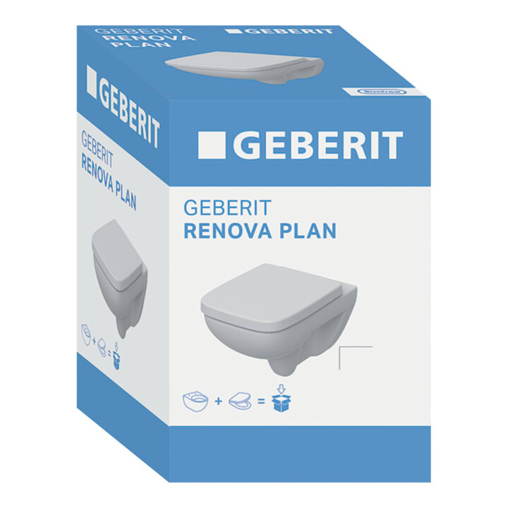 Geberit WC suspendu, cuvette à chasse profonde Renova Plan 6/5 l, avec abattant, blanc