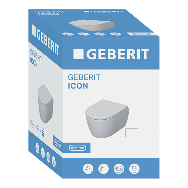 Geberit WC suspendu, cuvette à chasse profonde Set iCon 36x49cm, vrk A, ge F., sans rebord, avec siège, blanc