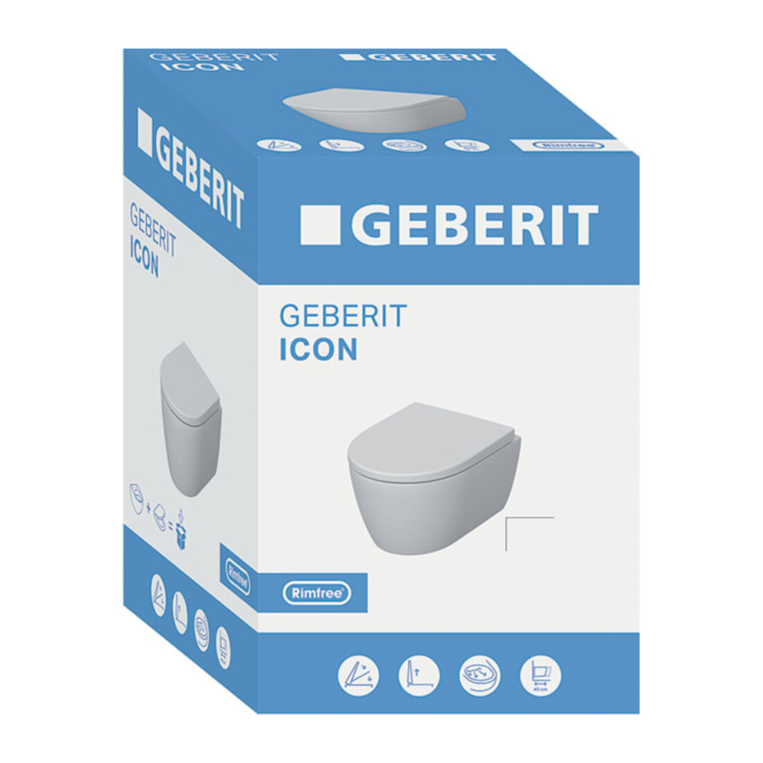 Geberit WC suspendu, cuvette à chasse profonde Set iCon 36x49cm, vrk A, ge F., sans rebord, avec siège, blanc
