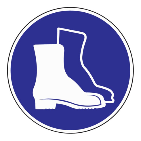 Gebotszeichen Fußschutz benutzen D.200mm Folie selbstklebend blau/weiß