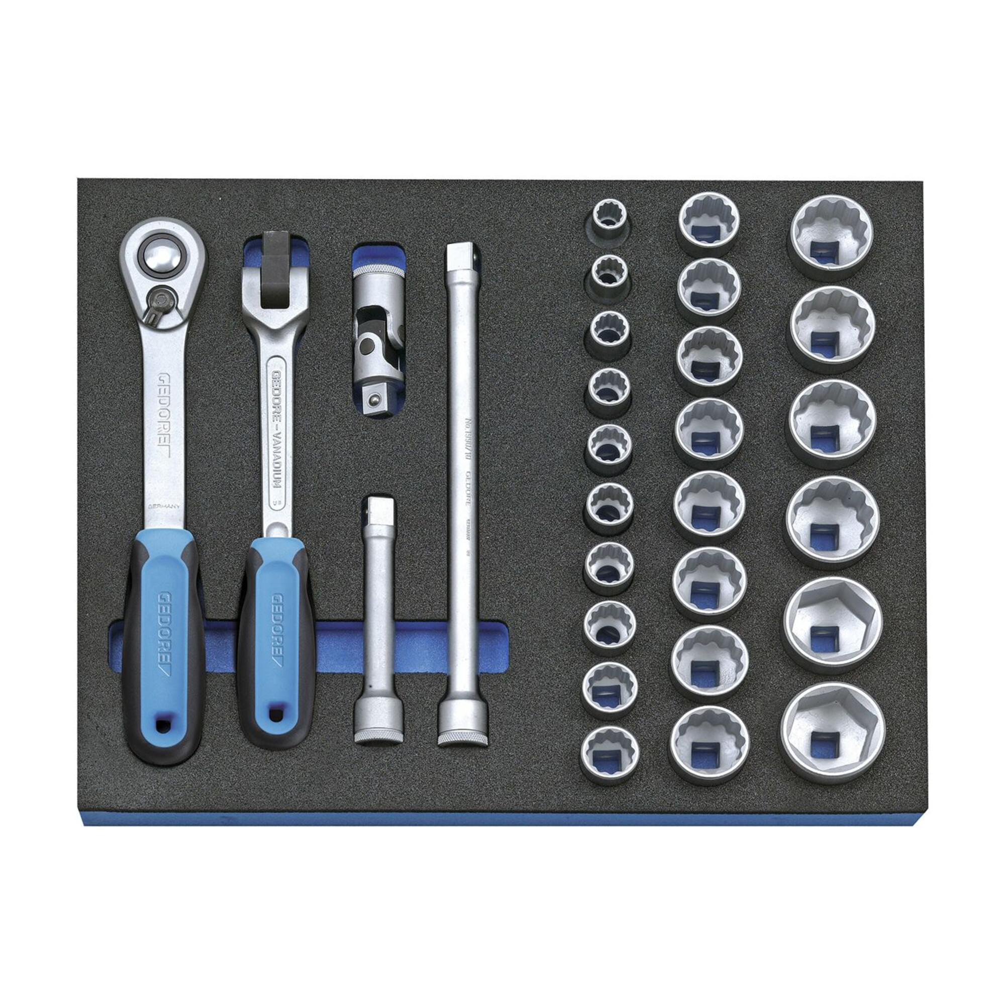 Gedore 2005 CT2-D 19 Steckschlüssel-Sortiment 1/2" in Check-Tool-Modul, 29-teilig