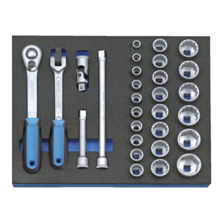 Gedore 2005 CT2-D 19 Steckschlüssel-Sortiment 1/2" in Check-Tool-Modul, 29-teilig