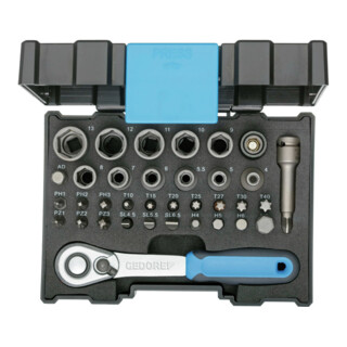 Gedore 666-U-20 Bit-Steckschlüsselbox mit Knarre 1/4" 35-teilig