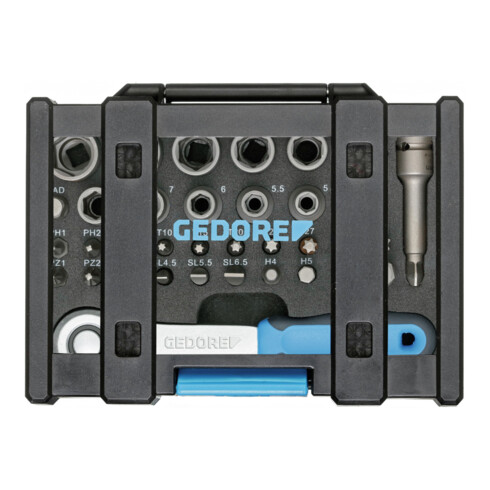 Gedore 666-U-20 Bit-Steckschlüsselbox mit Knarre 1/4" 35-teilig