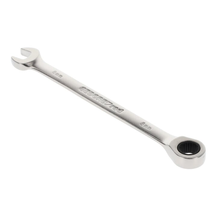 Gedore Clé à fourche à cliquet rouge, avec cliquet, SW 8 mm, plate, 12 pans, clé à molette, R07100080