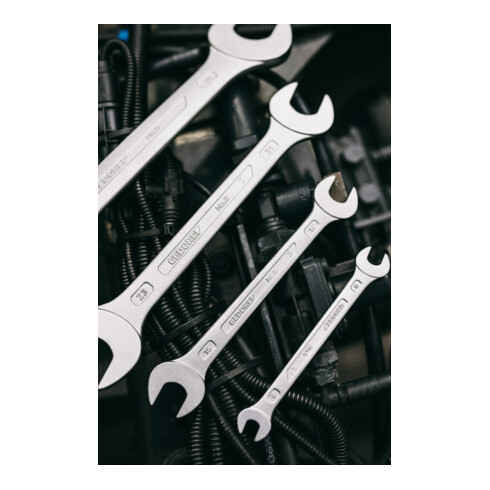 Gedore Doppelmaulschlüssel 13 x 14 mm, Hochwertiger Vanadium-Stahl, Blendfreie Optik, Nach DIN 3110, Silber