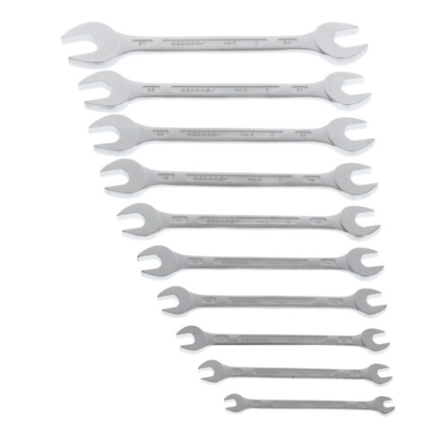 Gedore Doppelmaulschlüssel Satz, Set 10-teilig, SW 6-27 mm, metrisch, flach, Schraubenschlüssel Set, matt verchromt, 6-10