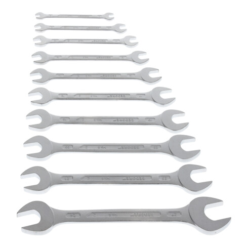 Gedore Doppelmaulschlüssel Satz, Set 10-teilig, SW 6-27 mm, metrisch, flach, Schraubenschlüssel Set, matt verchromt, 6-10
