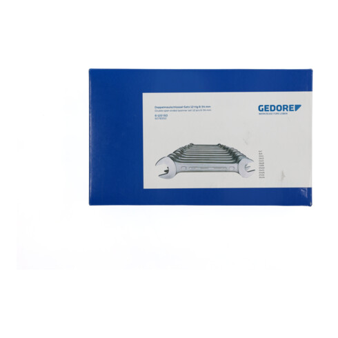 Gedore Doppelmaulschlüssel Satz, Set 12-teilig, SW 6-34 mm, metrisch, flach, Schraubenschlüssel Set, matt verchromt, 6-122 ISO