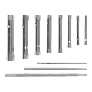 Gedore Doppelsteckschlüssel-Satz, Set 8-tlg, Hohlschaft, 6-kant, mit 3 Drehstiften, Werkzeug, Stahl verchromt, KD 26 R-8