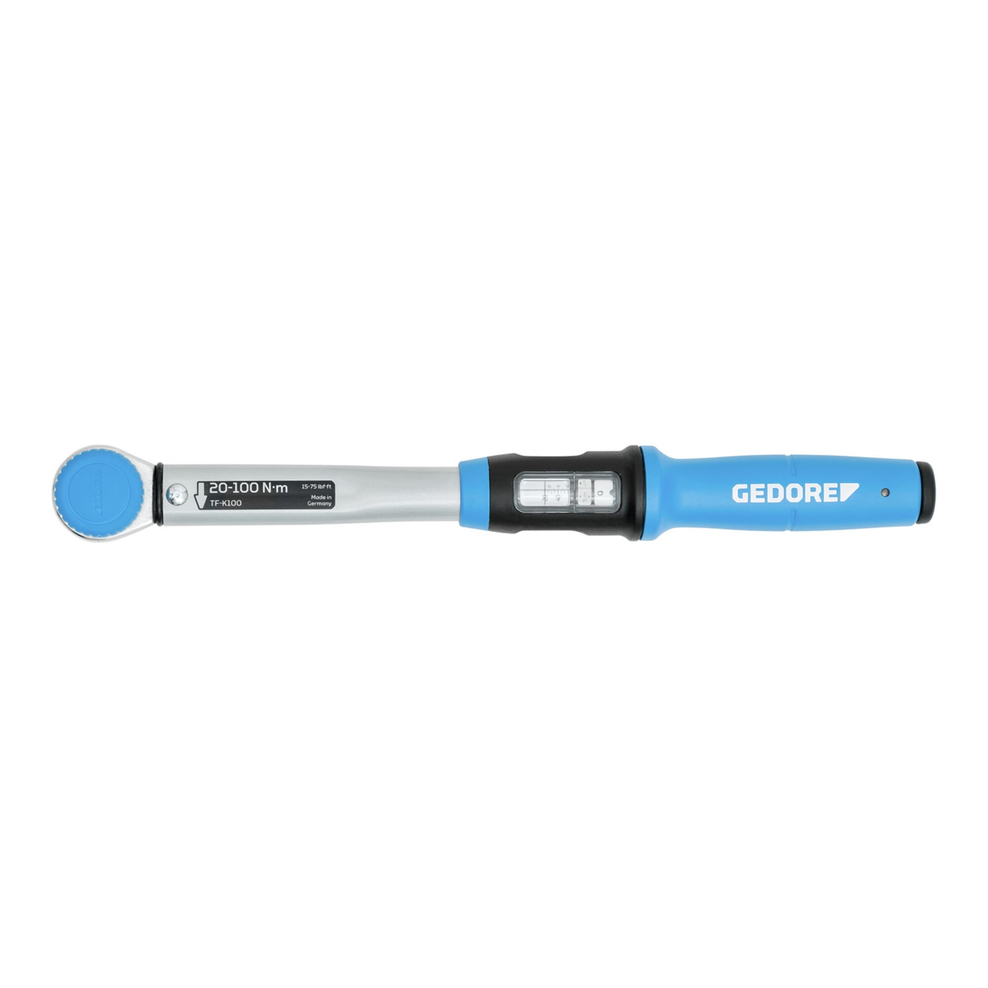 Gedore Drehmomentschlüssel mit Vierkantantrieb, 1/2", umsteckbar, Einstellskala, 20-100 Nm, 403,2 mm lang, TF-K100