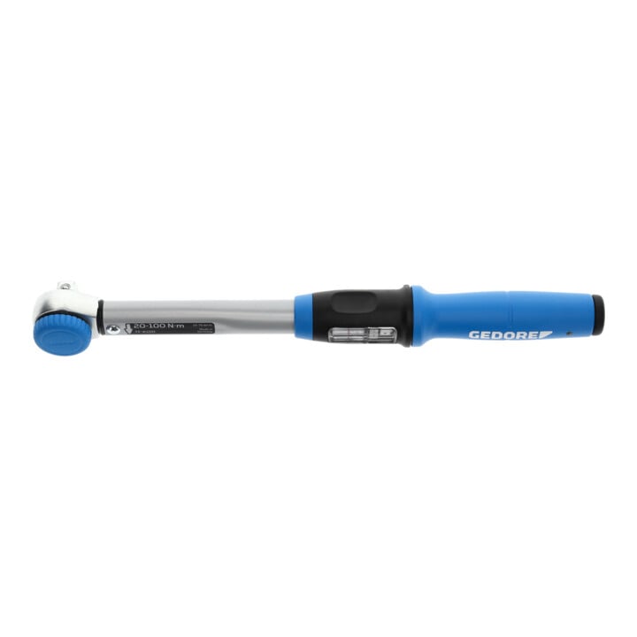 Gedore Drehmomentschlüssel mit Vierkantantrieb, 1/2", umsteckbar, Einstellskala, 20-100 Nm, 403,2 mm lang, TF-K100