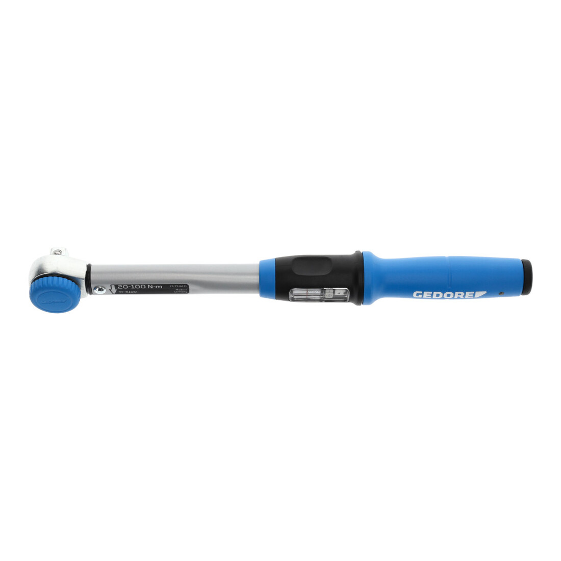 Gedore Drehmomentschlüssel mit Vierkantantrieb, 1/2", umsteckbar, Einstellskala, 20-100 Nm, 403,2 mm lang, TF-K100