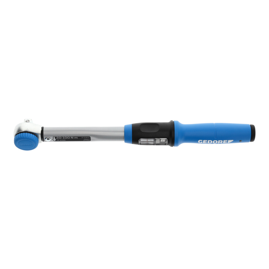 Gedore Drehmomentschlüssel mit Vierkantantrieb, 1/2", umsteckbar, Einstellskala, 20-100 Nm, 403,2 mm lang, TF-K100